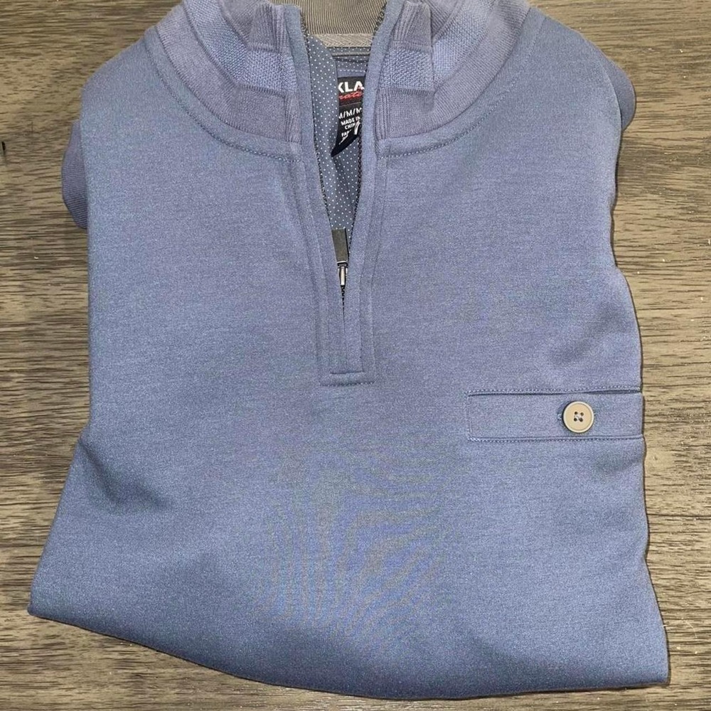 Kirkland Mens Medium Blue Quarter Zip Pullover Button Pocket Sweater